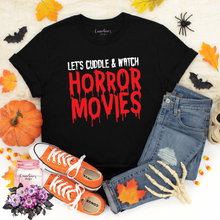 Load image into Gallery viewer, Cuddle and Watch Horror Movies - Black Relaxed Tee
