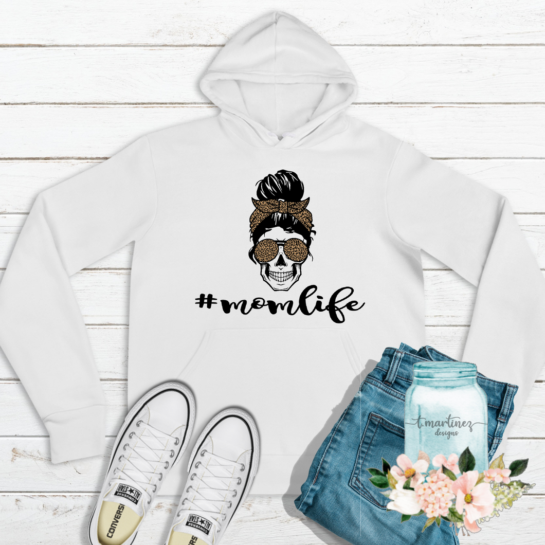 Leopard Momlife Skull - White Hoodie